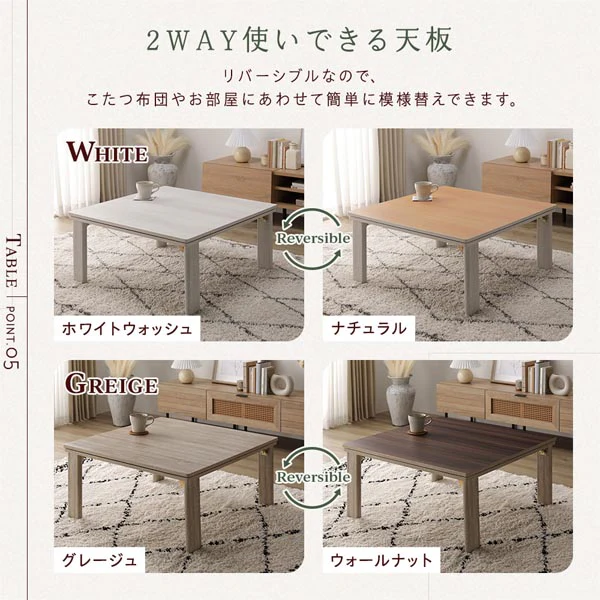 折りたたみ式 こたつ 2点セット (テーブル+掛け布団) 正方形(約75×75cm) グレージュ/ウォールナット・ホワイト - Image 9
