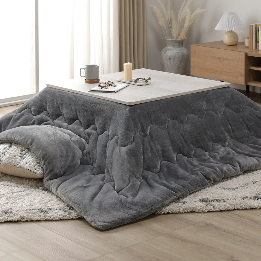 折りたたみ式 こたつ 2点セット (テーブル+掛け布団) 正方形(約75×75cm) グレージュ/ウォールナット・アイボリー - Image 30