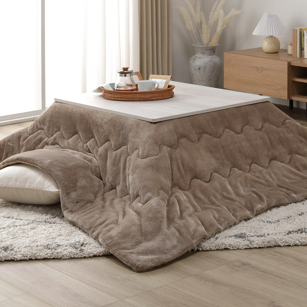 折りたたみ式 こたつ 2点セット (テーブル+掛け布団) 正方形(約75×75cm) グレージュ/ウォールナット・ピンク - Image 28