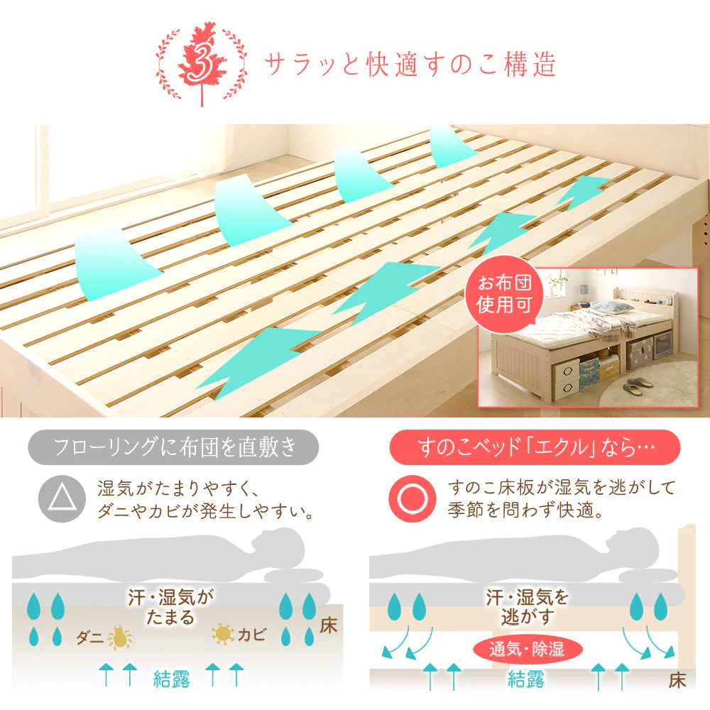 カントリー調ベッド『Ecruエクル』ミドルタイプ[床下20～32cm] ナチュラル - Image 7