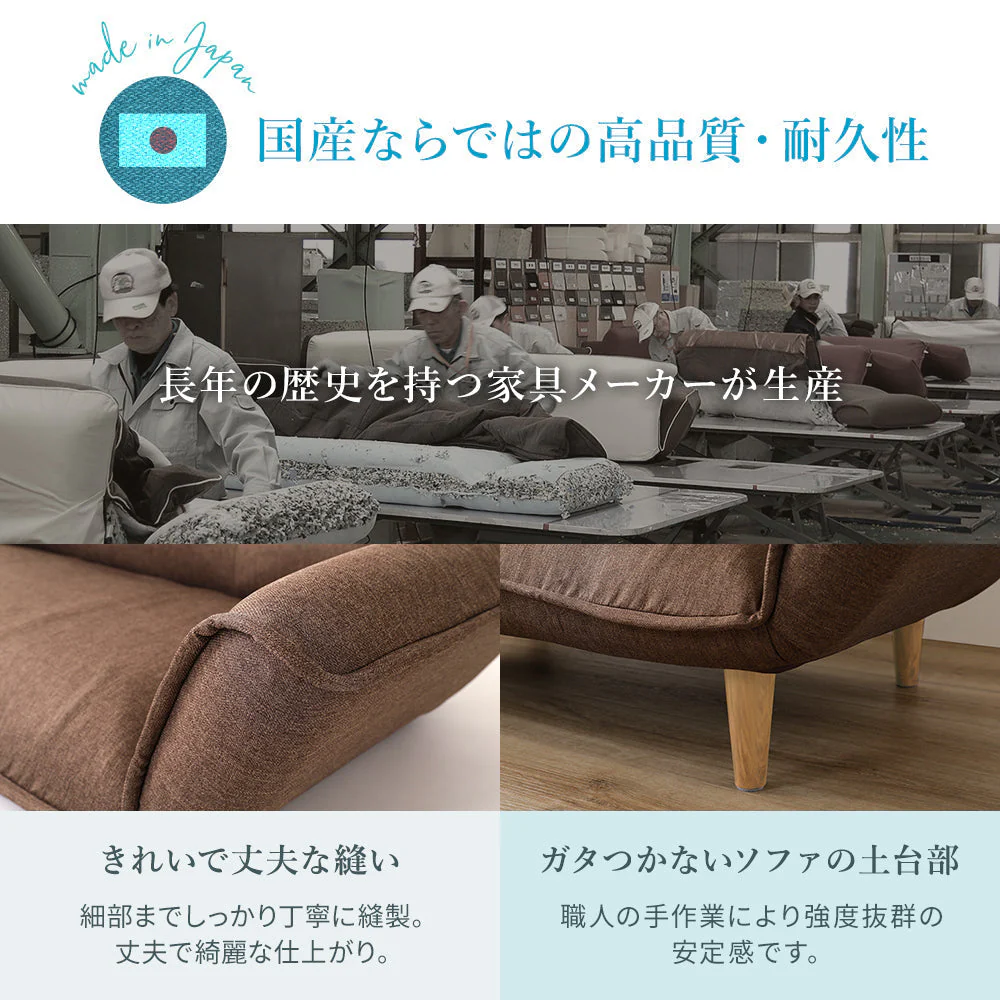 日本製 リクライニングソファ『Coroli コロリ』 2人掛けカウチ（2人掛けソファ+オットマン） タスク生地 ネイビー - Image 4