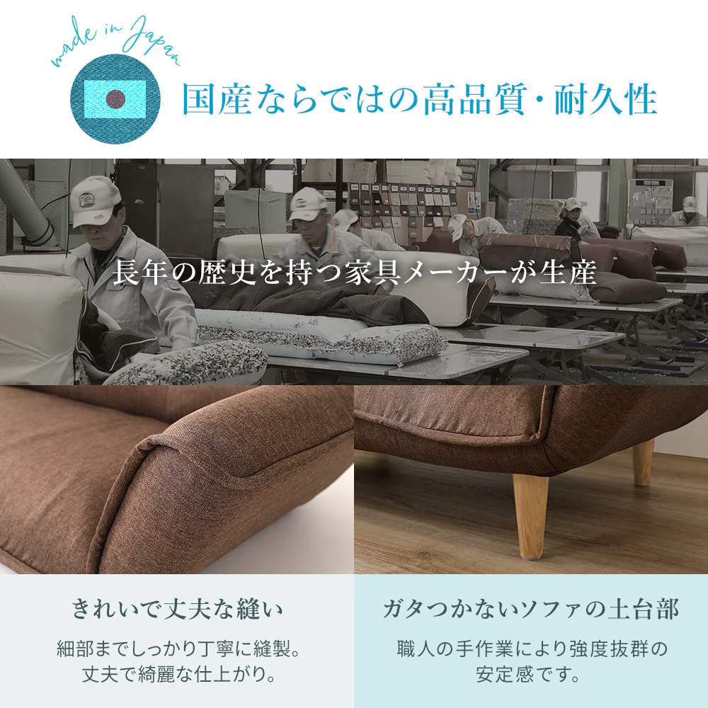 日本製 リクライニングソファ『Coroli コロリ』 2人掛けカウチ（2人掛けソファ+オットマン） タスク生地 レッド - Image 4