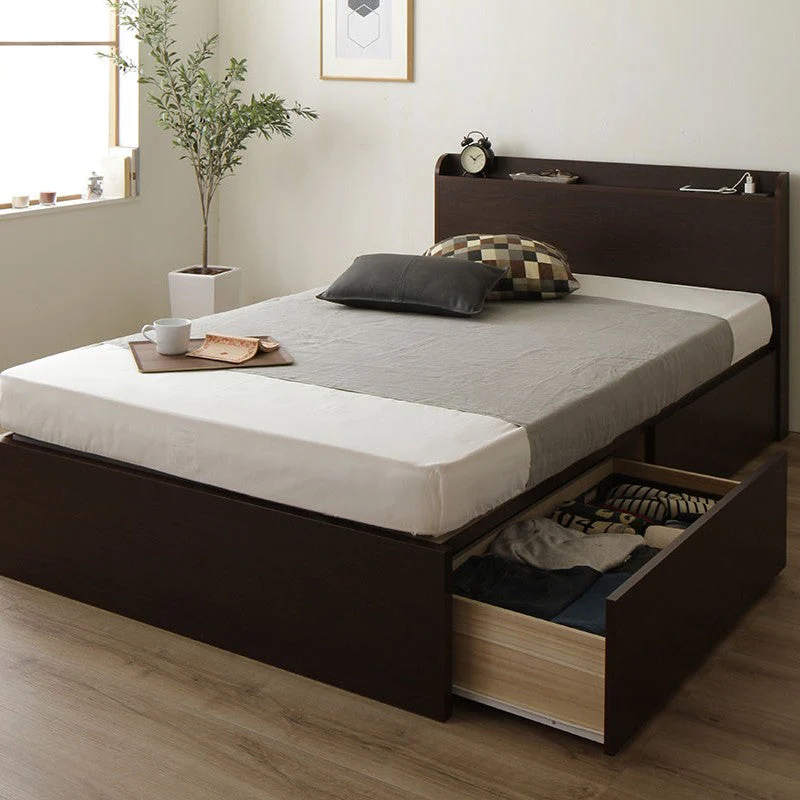 【組立設置サービス付き】日本製 ボックス収納2杯ベッド（棚付き） ダークブラウン - Image 14