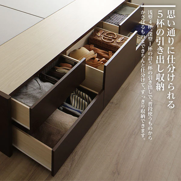 【お客様組み立て】日本製 引き出し5杯大容量ベッド（棚付き） アイボリー - Image 6