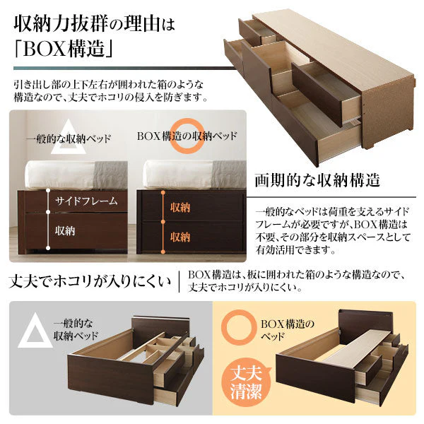 【お客様組み立て】日本製 引き出し5杯大容量ベッド（棚付き） ダークブラウン - Image 9