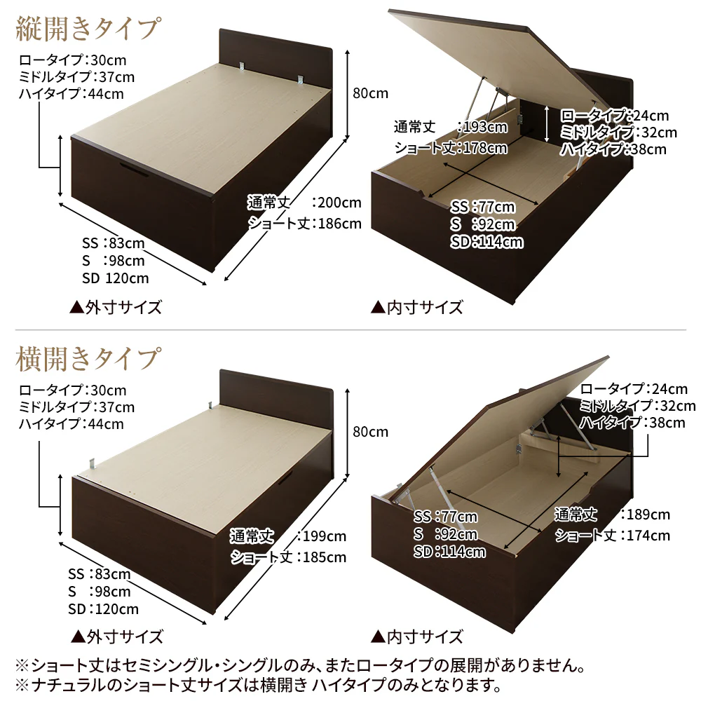 【組立設置サービス付き】日本製 ガス圧跳ね上げベッド（フラットヘッド・縦開き）ショート丈：ダークブラウン - Image 6