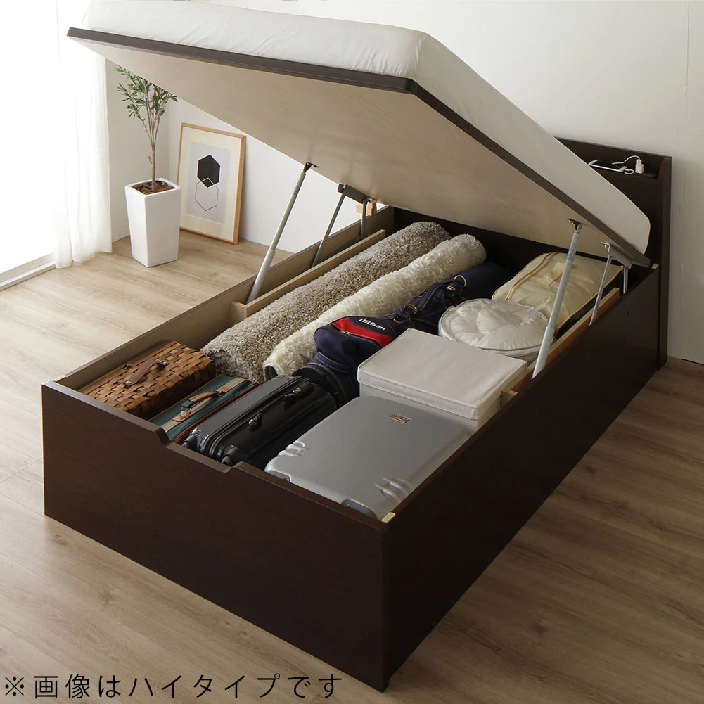 【お客様組み立て】日本製 ガス圧跳ね上げベッド（棚付き・縦開き） ダークブラウン - Image 17