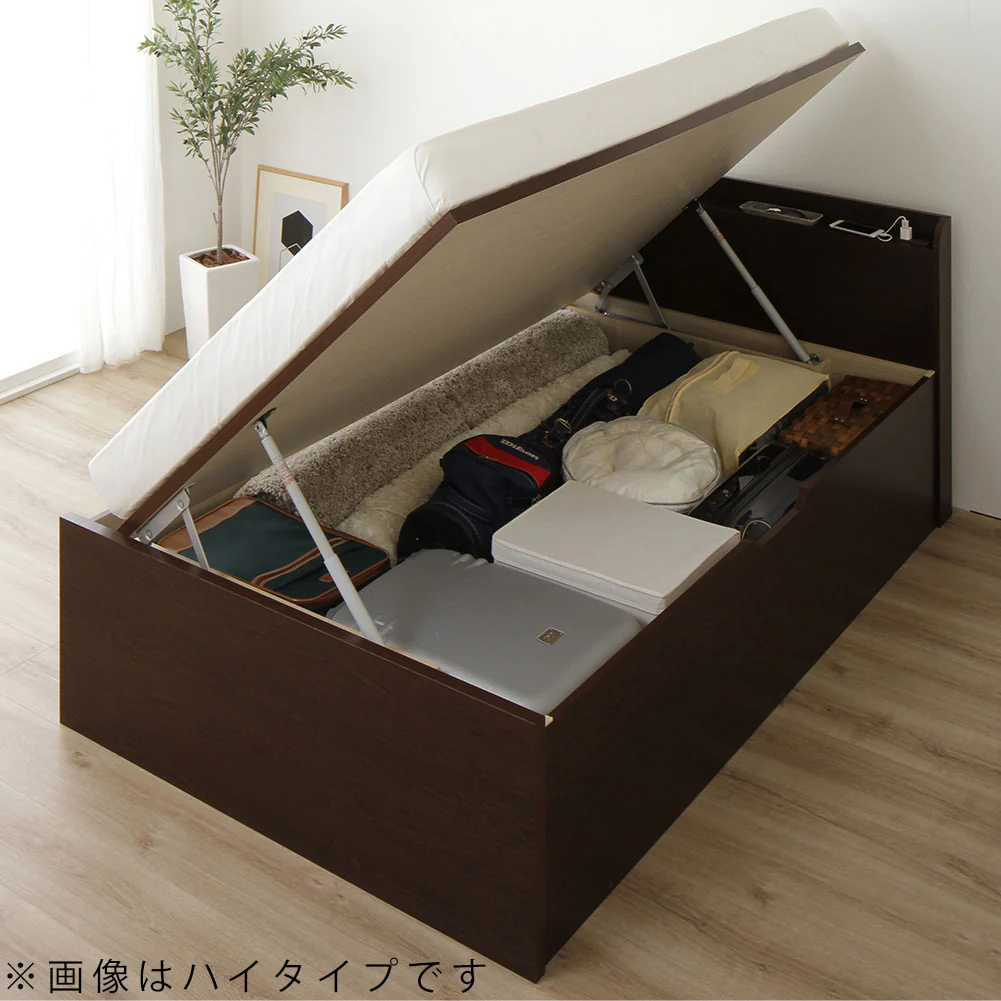 【組立設置サービス付き】日本製 ガス圧跳ね上げベッド（棚付き・横開き） ダークブラウン - Image 12
