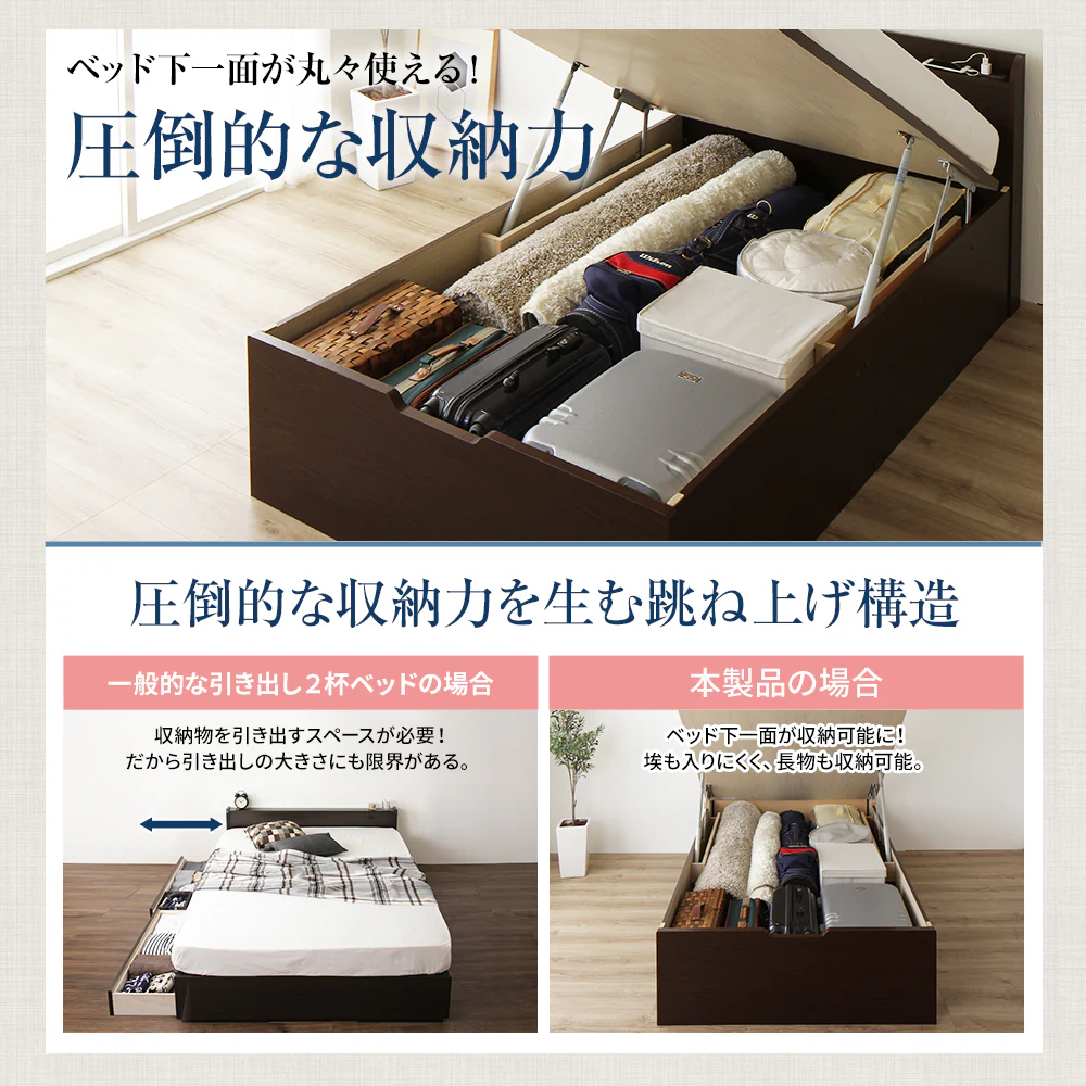 【組立設置サービス付き】日本製 ガス圧跳ね上げベッド（棚付き・横開き） ダークブラウン - Image 3