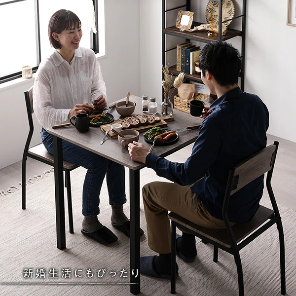 2人掛けダイニングセット（テーブル＋パイプデザインチェア）ストーン×ブラック - Image 16