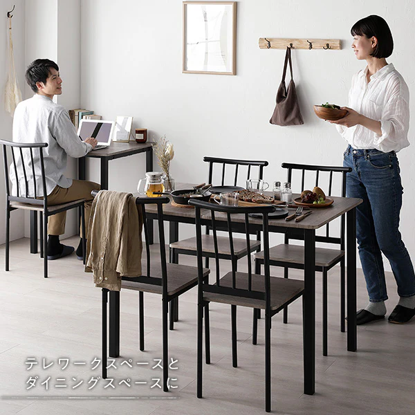 6人掛けダイニングセット（テーブル＋パイプデザインチェア）ストーン×ブラック - Image 15