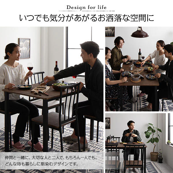 4人掛けダイニングセット（テーブル＋パイプデザインチェア）ブラウン×ブラック - Image 8