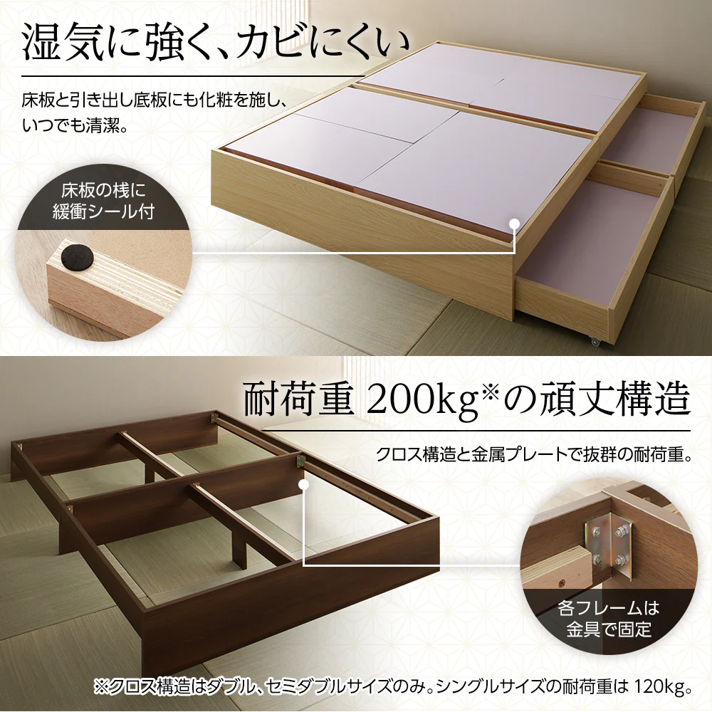 ヘッドレス引き出し収納ベッド 2台セット ブラウン - Image 6