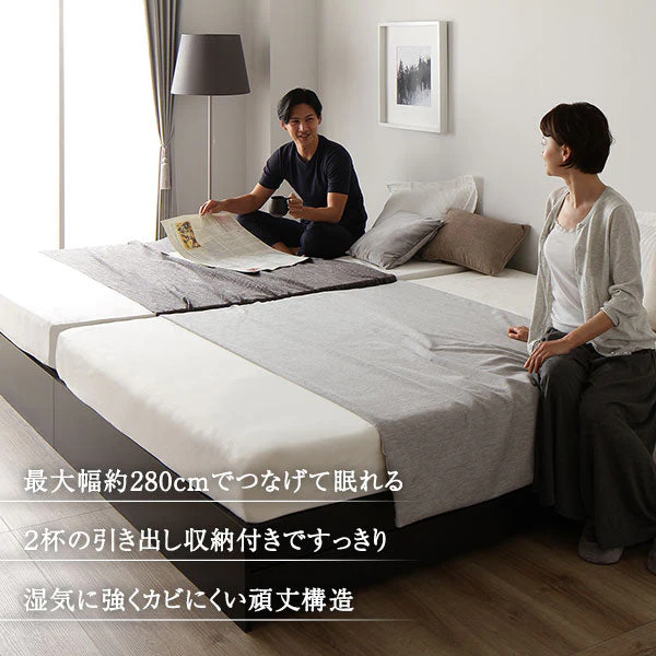 ヘッドレス引き出し収納ベッド 2台セット ホワイト - Image 2