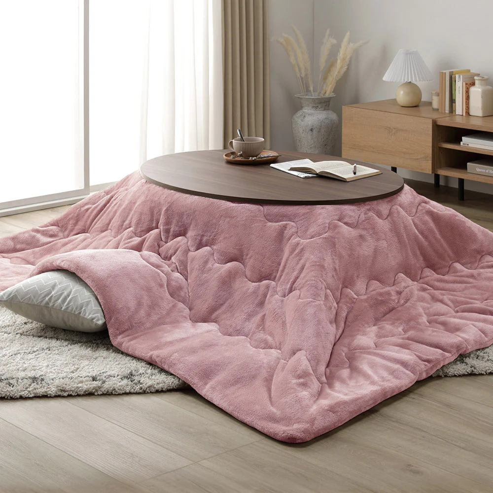 楕円形こたつ 2点セット 楕円形105×75cm テーブル ブラウン/ホワイトウォッシュ + 掛け布団 グレー - Image 24