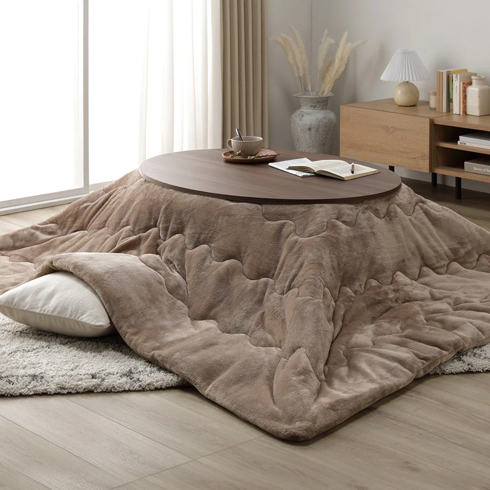 楕円形こたつ 2点セット 楕円形105×75cm テーブル ブラウン/ホワイトウォッシュ + 掛け布団 アイボリー - Image 22