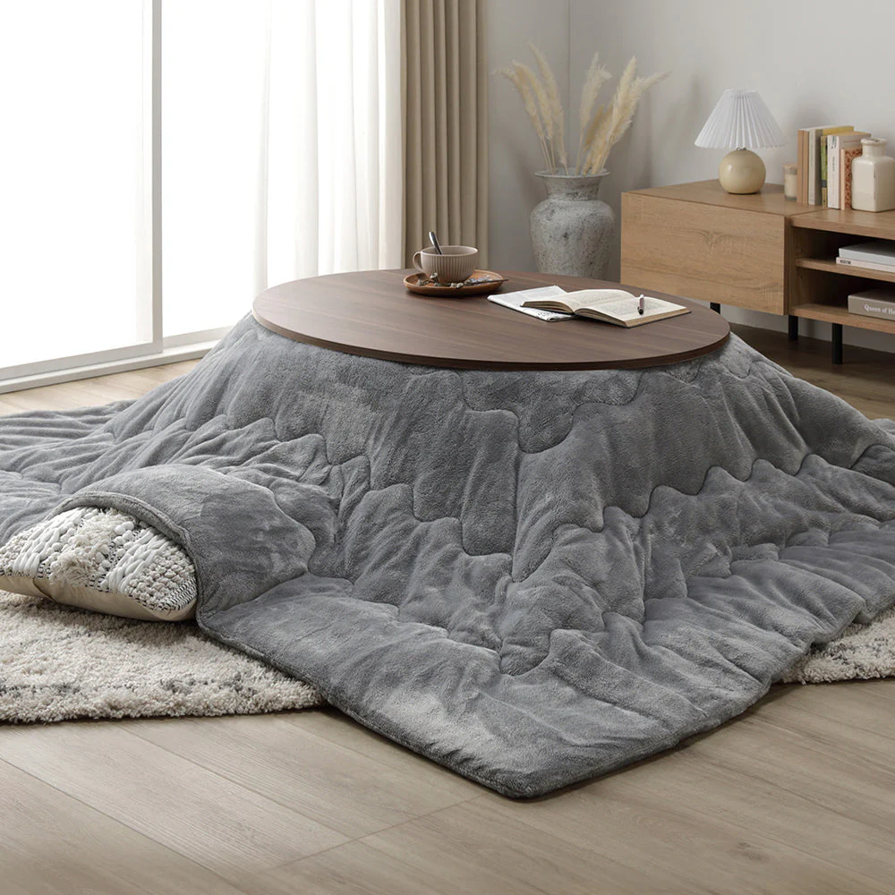 楕円形こたつ 2点セット 楕円形105×75cm テーブル ブラウン/ホワイトウォッシュ + 掛け布団 アイボリー - Image 23