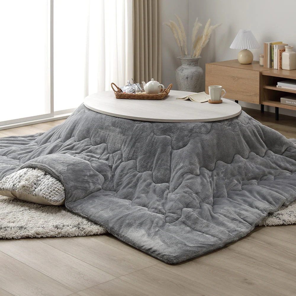 楕円形こたつ 2点セット 楕円形105×75cm テーブル ブラウン/ホワイトウォッシュ + 掛け布団 アイボリー - Image 28