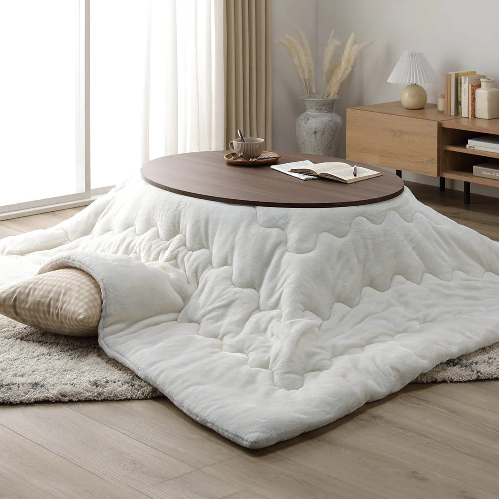 楕円形こたつ 2点セット 楕円形105×75cm テーブル ブラウン/ホワイトウォッシュ + 掛け布団 ピンク - Image 21