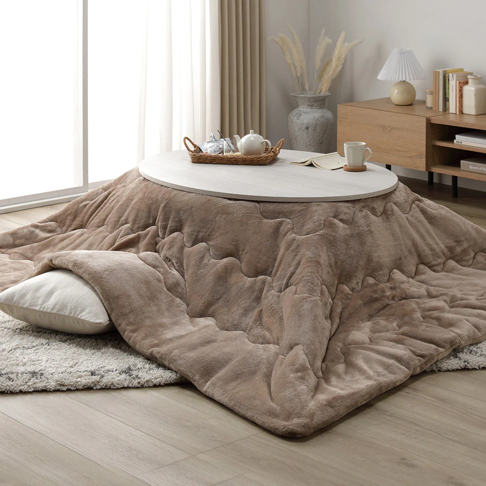 楕円形こたつ 2点セット 楕円形105×75cm テーブル ブラウン/ホワイトウォッシュ + 掛け布団 ピンク - Image 26