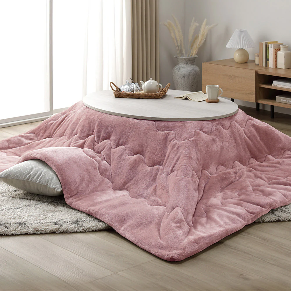 楕円形こたつ 2点セット 楕円形105×75cm テーブル ブラウン/ホワイトウォッシュ + 掛け布団 ピンク - Image 29