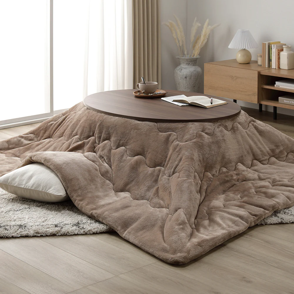 楕円形こたつ 2点セット 楕円形105×75cm テーブル ホワイトウォッシュ/ナチュラル + 掛け布団 ベージュ - Image 26