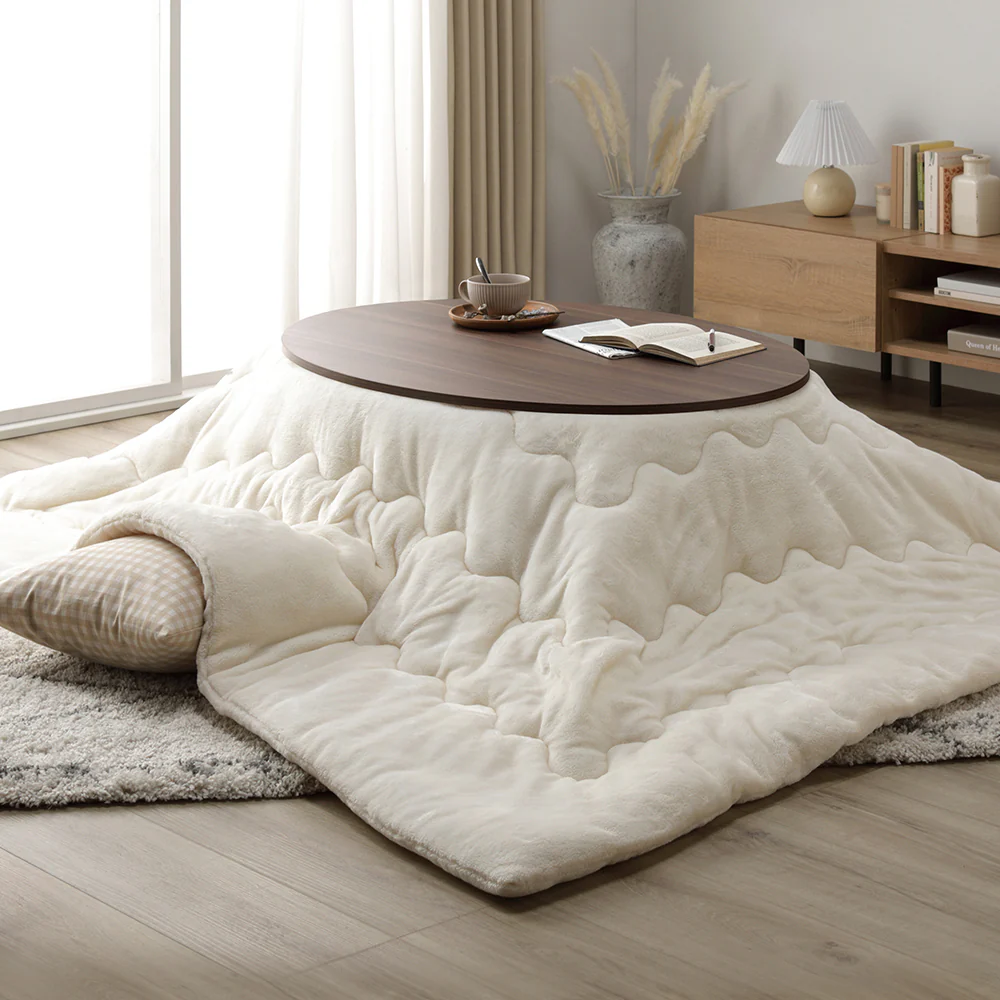 楕円形こたつ 2点セット 楕円形105×75cm テーブル ホワイトウォッシュ/ナチュラル + 掛け布団 ベージュ - Image 27