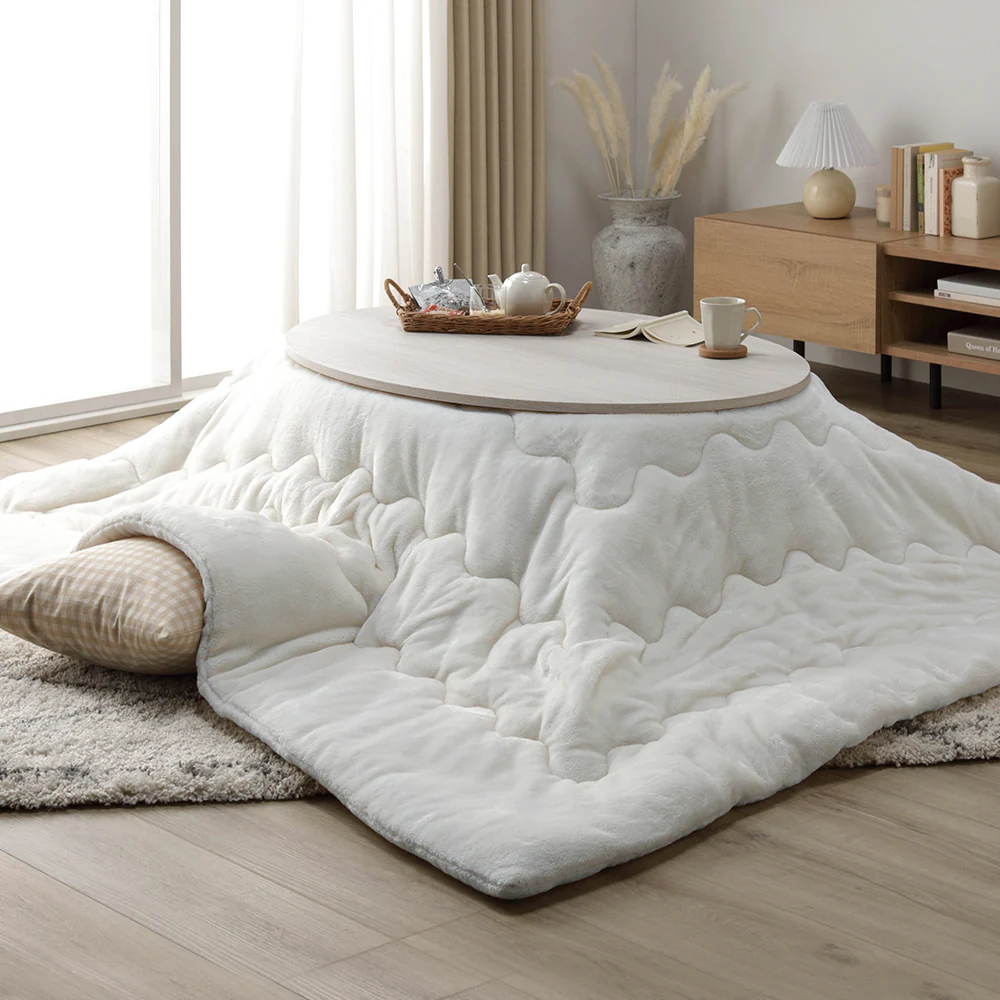 楕円形こたつ 2点セット 楕円形105×75cm テーブル ホワイトウォッシュ/ナチュラル + 掛け布団 ベージュ - Image 21