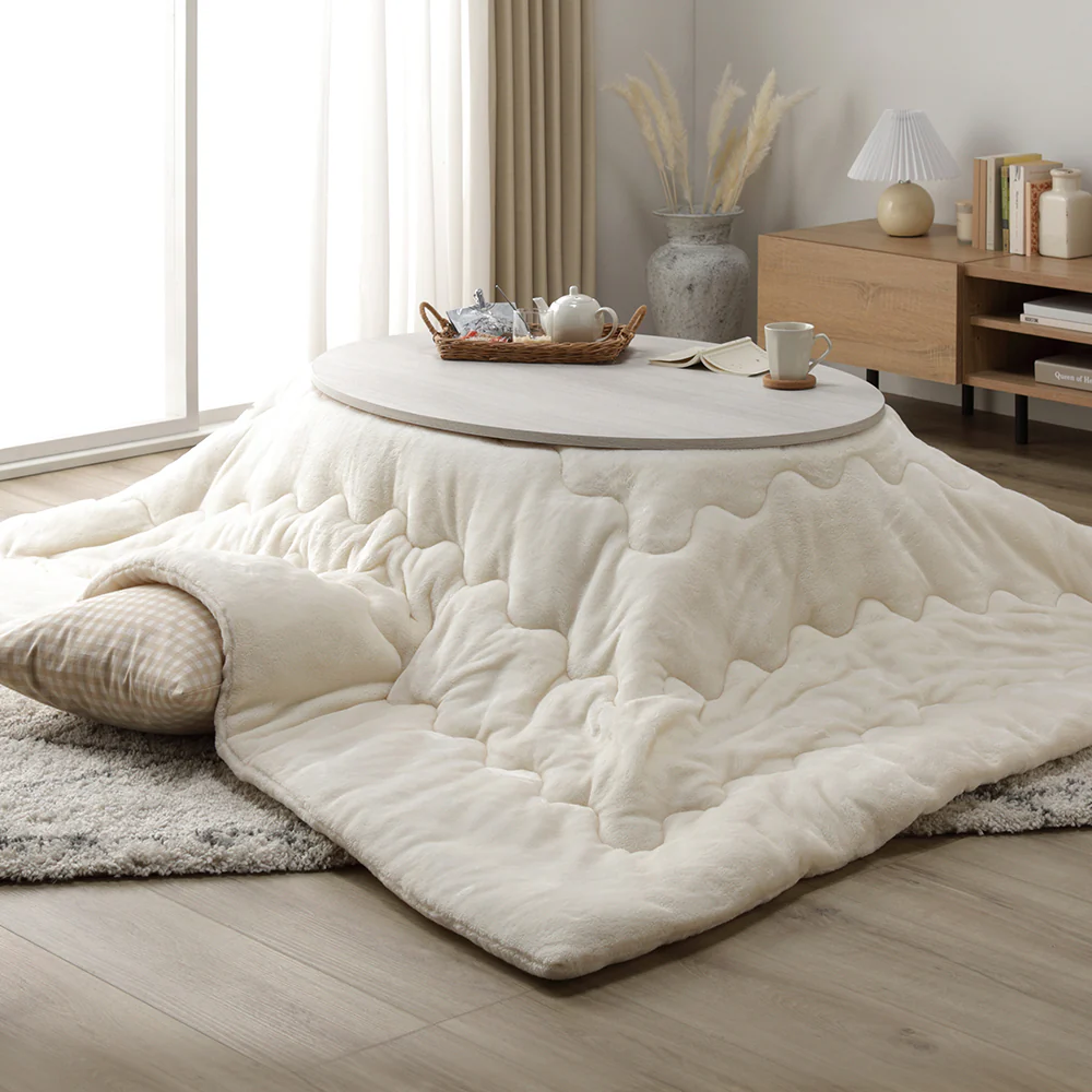 楕円形こたつ 2点セット 楕円形105×75cm テーブル ホワイトウォッシュ/ナチュラル + 掛け布団 ベージュ - Image 22