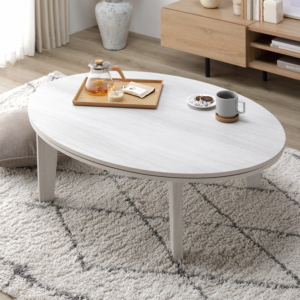 リバーシブル天板 円形 こたつ テーブル（円80cm) 単品 ブラウン/ホワイトウォッシュ - Image 19