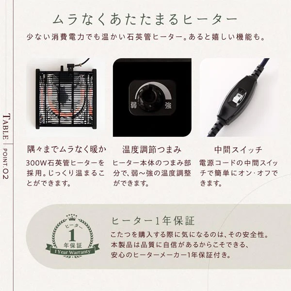 リバーシブル天板 円形 こたつ テーブル（円80cm) 単品 ホワイトウォッシュ/ナチュラル - Image 4