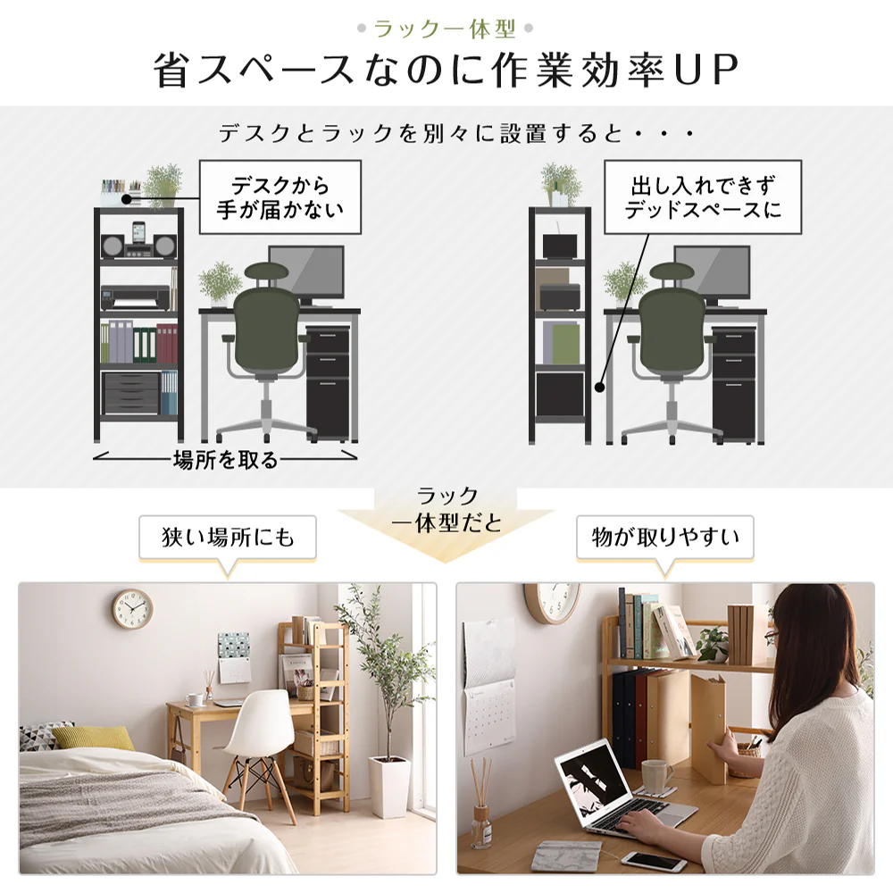ラック一体型 スマートパソコンデスク ホワイトウォッシュ - Image 5