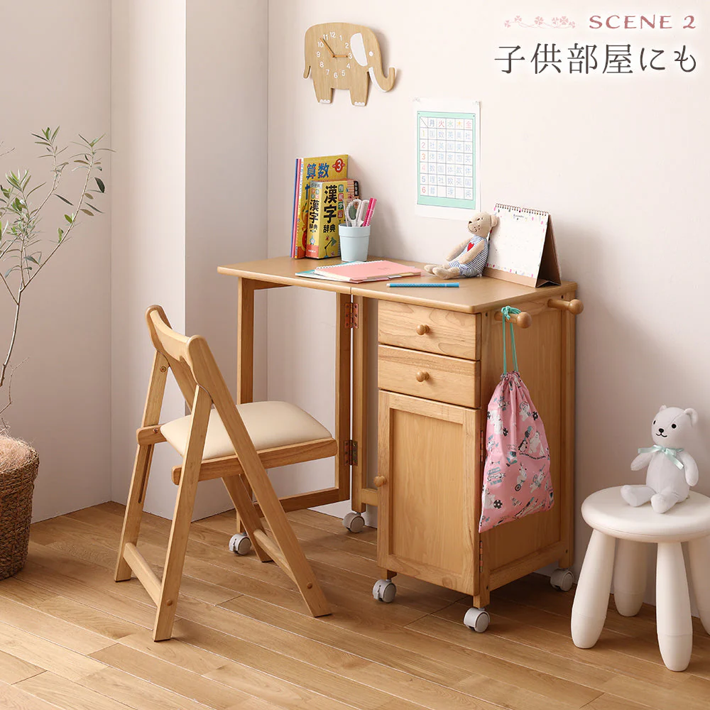 デスクがたためる 多機能収納 デスク単品 ホワイトウォッシュ - Image 13