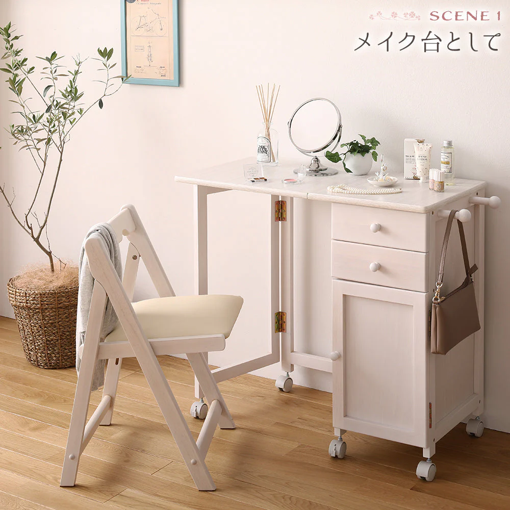 デスクがたためる 多機能収納 デスク&チェアセット ホワイトウォッシュ - Image 12