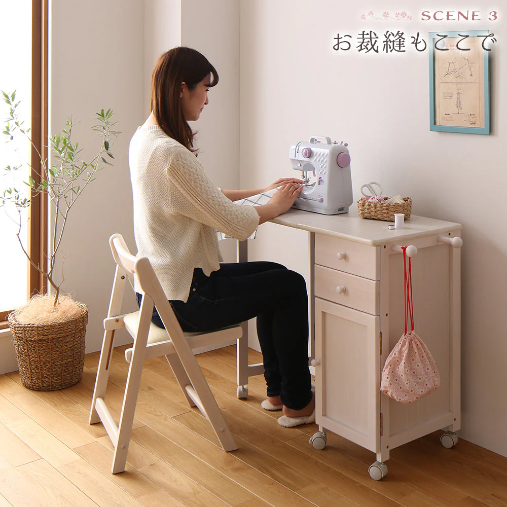 デスクがたためる 多機能収納 デスク&チェアセット ホワイトウォッシュ - Image 14