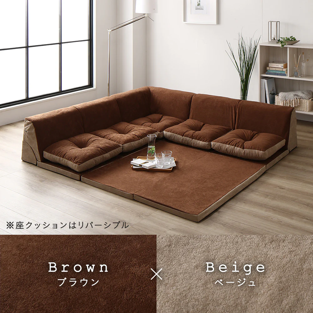 4cm厚マット付き くつろぎフロアソファ グレー（麻風織り生地） - Image 6