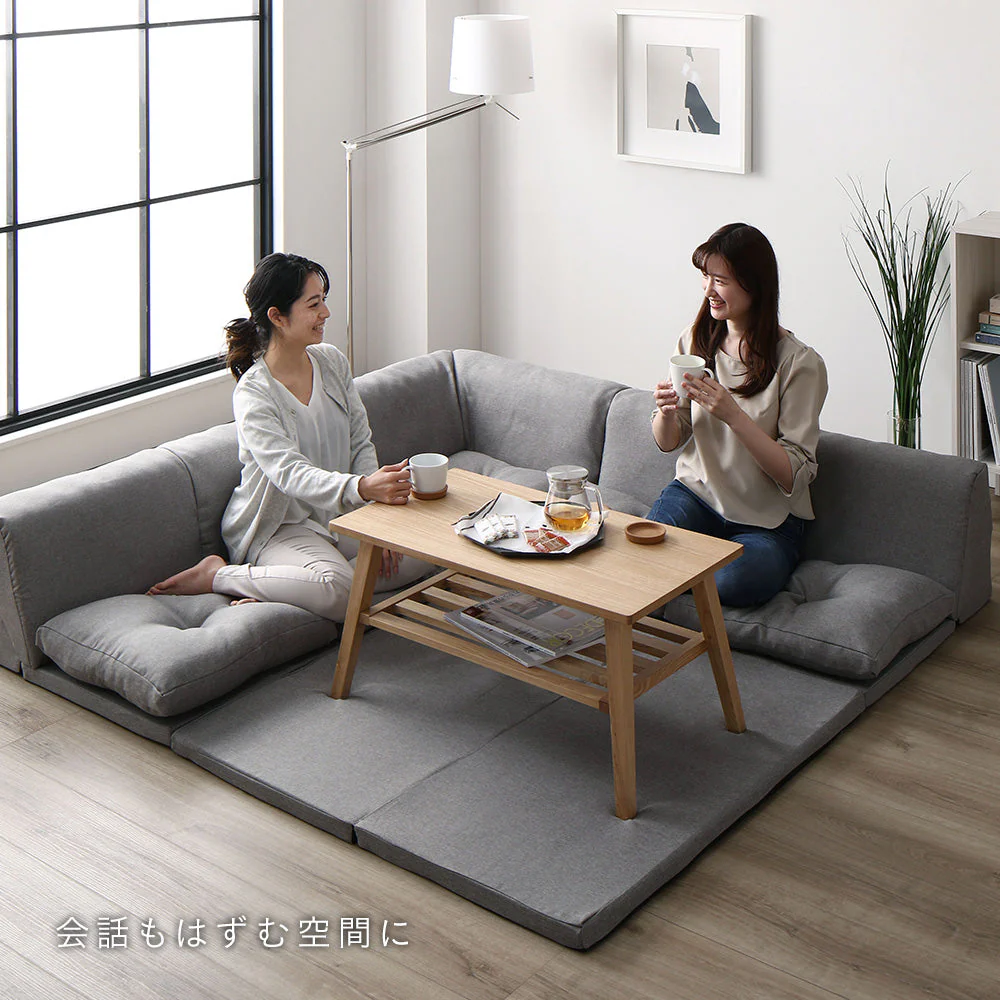 4cm厚マット付き くつろぎフロアソファ ブルー（麻風織り生地） - Image 14