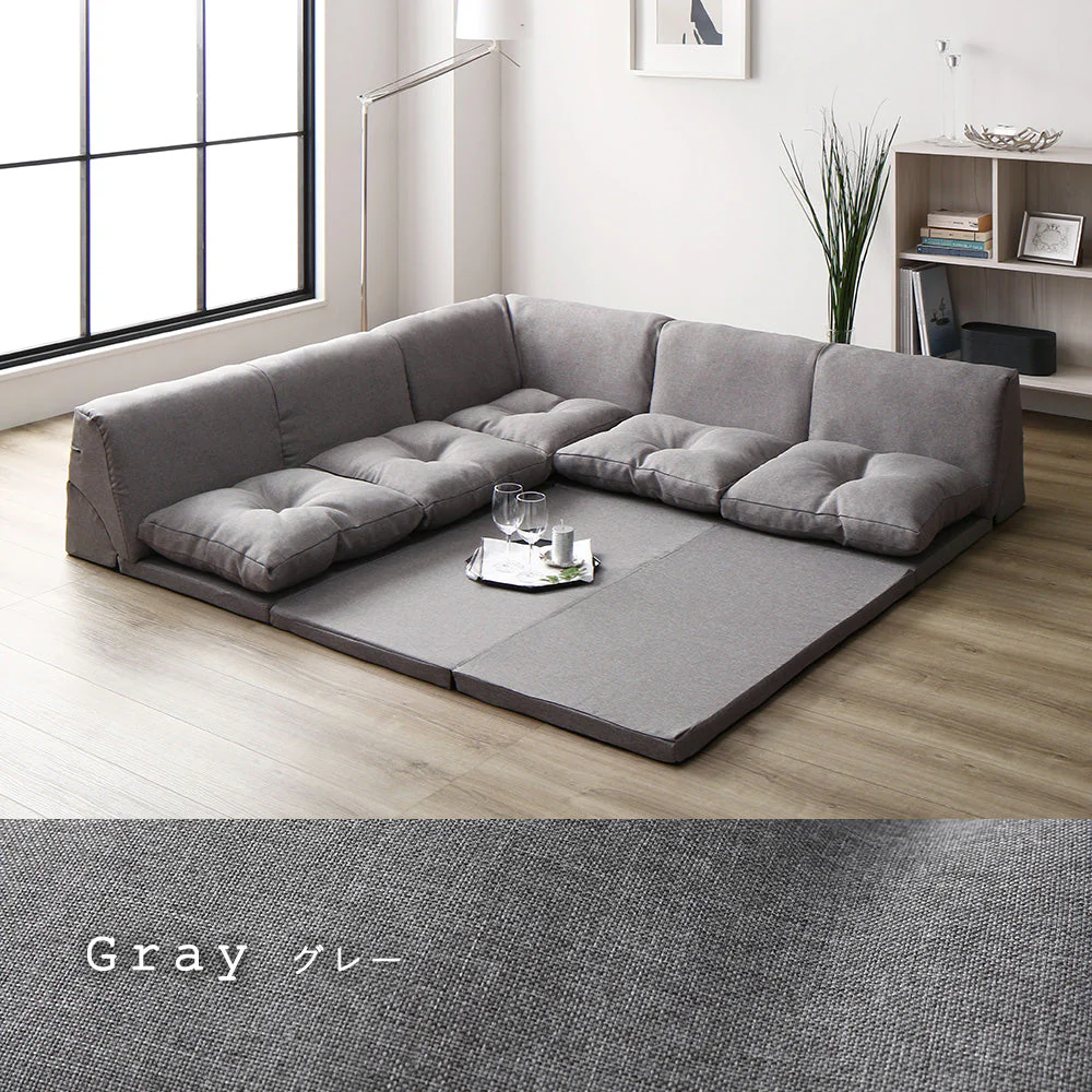 4cm厚マット付き くつろぎフロアソファ ブルー（麻風織り生地） - Image 3