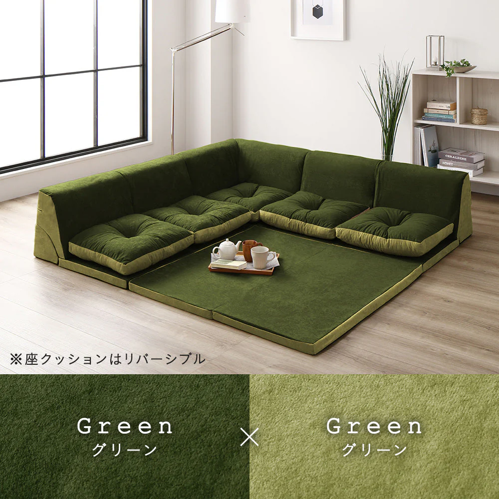 4cm厚マット付き くつろぎフロアソファ ブルー（麻風織り生地） - Image 7
