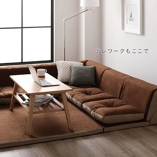 4cm厚マット付き くつろぎフロアソファ ブラウン（麻風織り生地） - Image 15