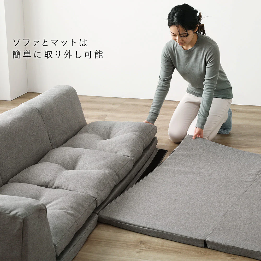 4cm厚マット付き くつろぎフロアソファ ブラウン（麻風織り生地） - Image 18
