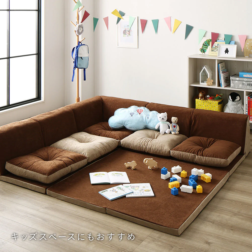 4cm厚マット付き くつろぎフロアソファ ブラウン×ベージュ（スエード調生地） - Image 17