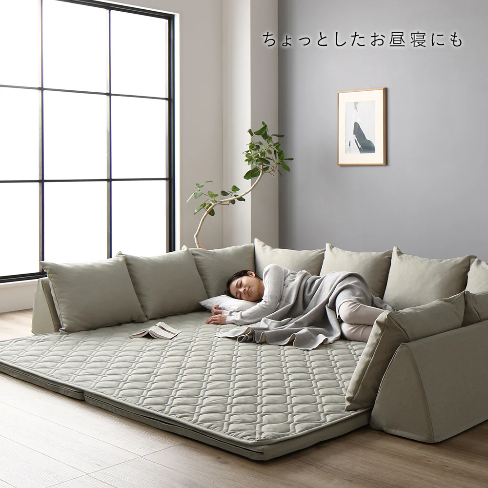 洗えるラグパット付き フロアソファ L型タイプ グレー系 - Image 14