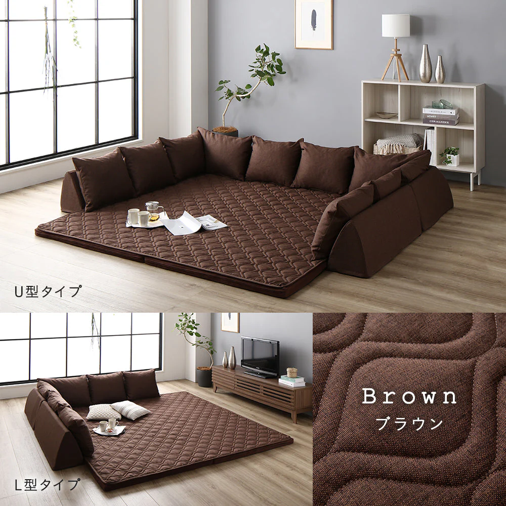 洗えるラグパット付き フロアソファ L型タイプ ブラウン - Image 4