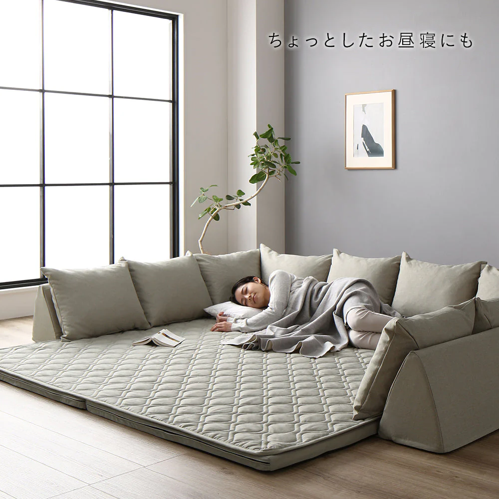 洗えるラグパット付き フロアソファ U型タイプ グレー系 - Image 14