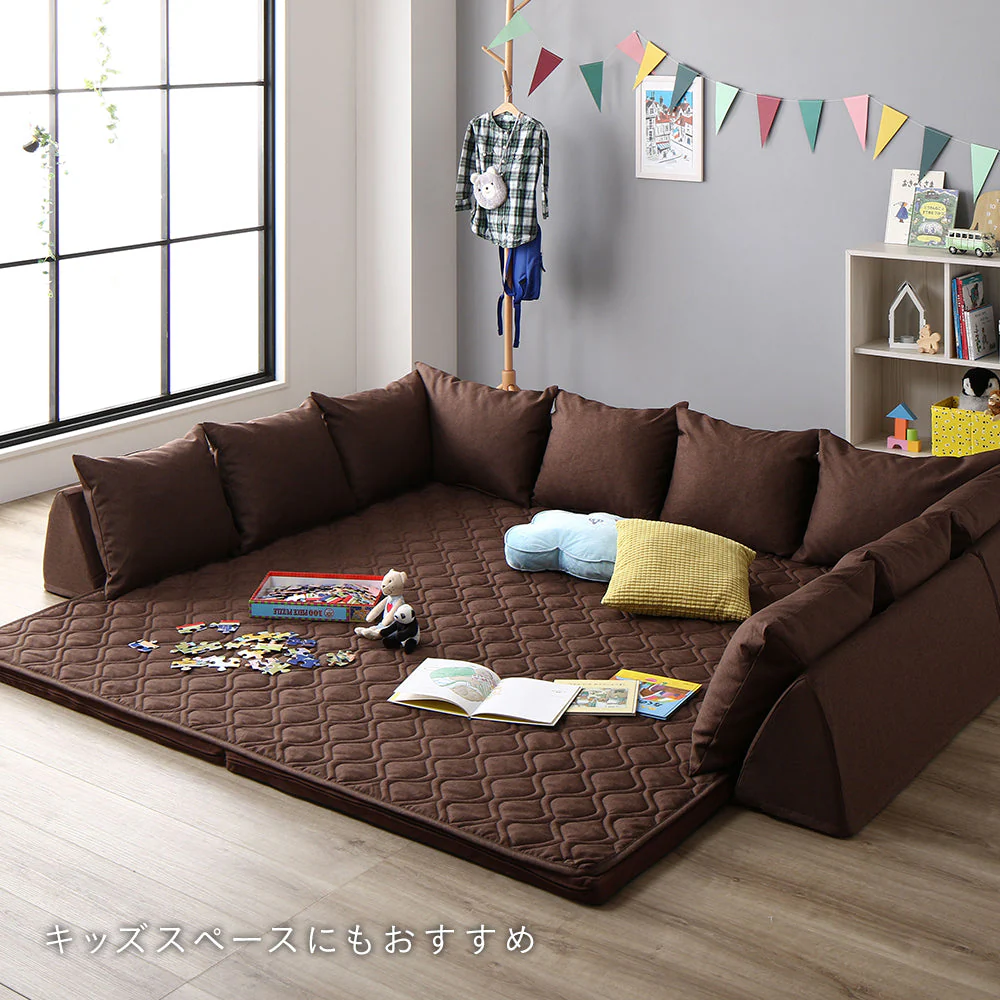 洗えるラグパット付き フロアソファ U型タイプ グレー系 - Image 15