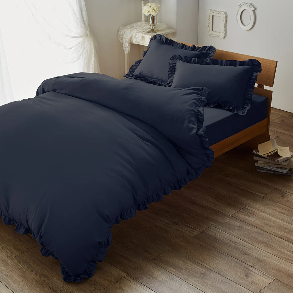 フリルデザイン ベッドカバーセット ダークグレー - Image 5