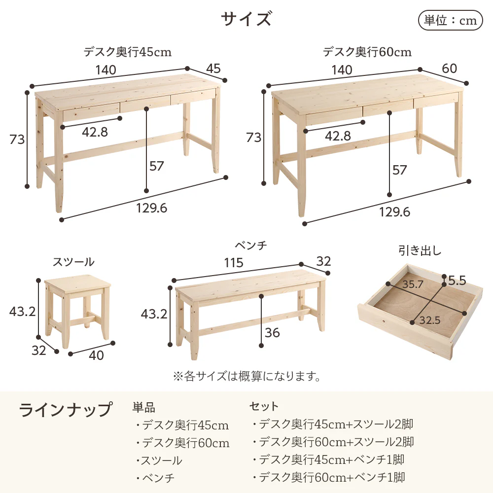 天然木 デスク単品 幅140×奥行45cm ブラウン - Image 17