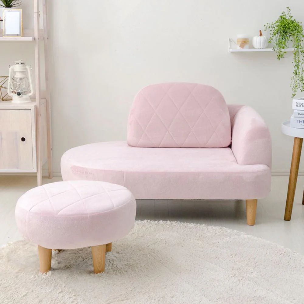 丸みがかわいい オットマン付きソファセット ブルー - Image 9
