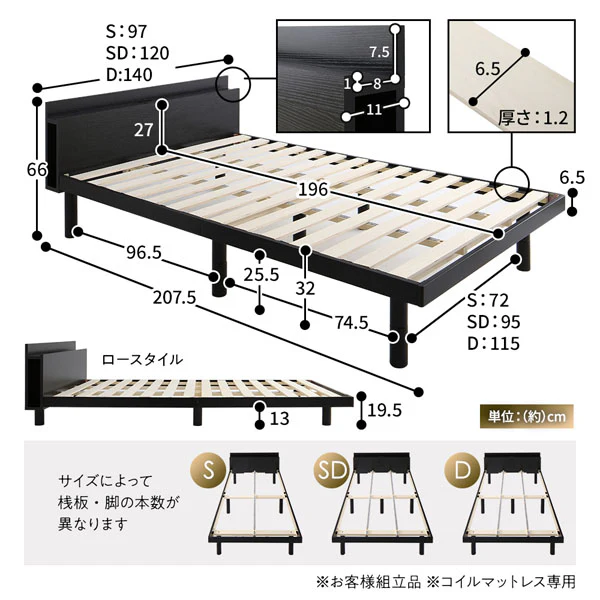 高さ調整可能 パイン材 すのこベッド『Aerus アエラス』 ホワイト - Image 6
